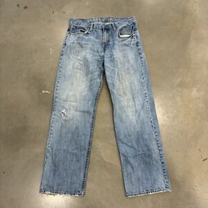 American Eagle Jeans Mens 32x32 Blue Low Loose Relaxed Faded Distressed Denim